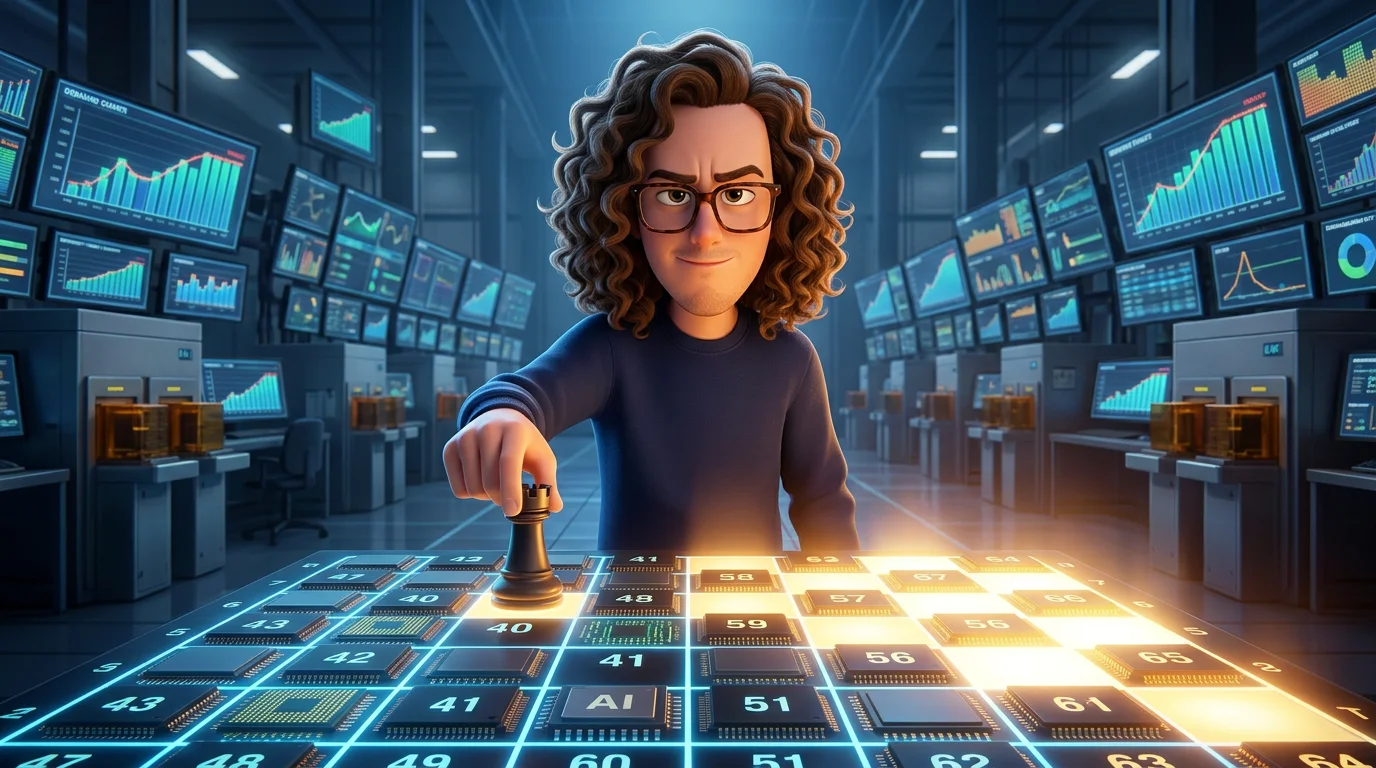Bobe moviendo una pieza de ajedrez en un tablero de chips de AI