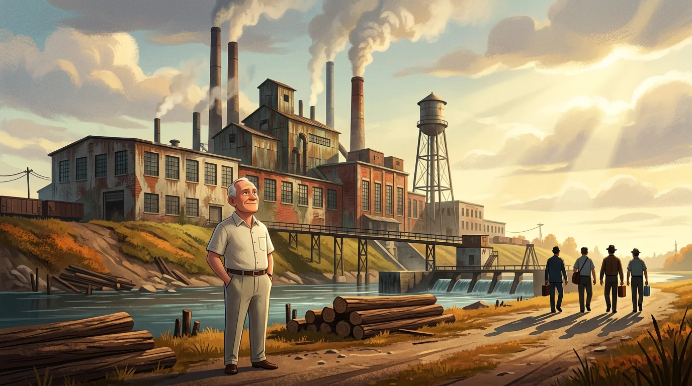 Murray Harpole solo frente a una papelera, cuatro siluetas alejándose por un camino